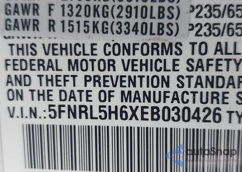 2014 Honda Odyssey Ex-L from USA, damaged, VIN 5FNRL5H6XEB030426